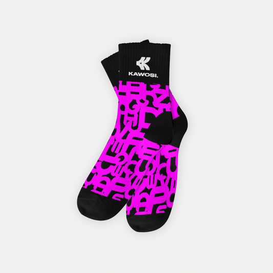 ABSTRACT LETTER HOT PINK BL SOCKS